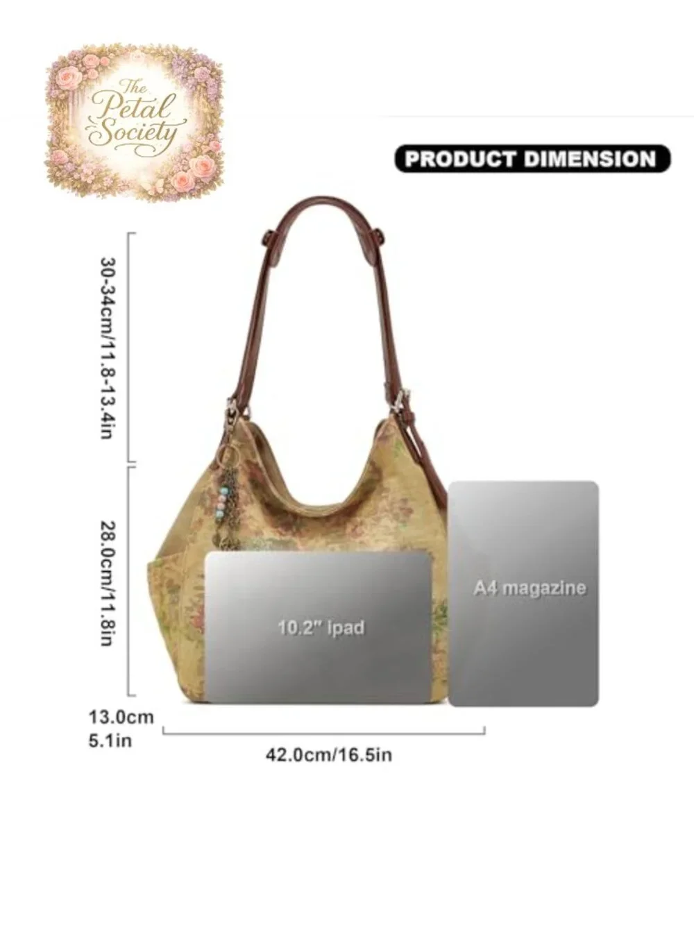 Canvas Hobo Purse Multi Pocket Tote Shopper Shoulder Bag with Embroidery